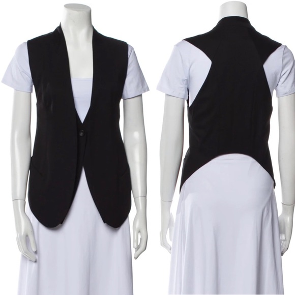 HELMUT LANG SMOKING WOOL BLEND VEST HIGH LOW SLEEVELESS JACKET GILLET BLACK XS - Picture 4 of 16